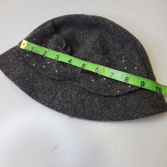 Grey Wool Hat Bow Sequin Accented Cloche Bucket Hat One Size - Picture 9 of 13